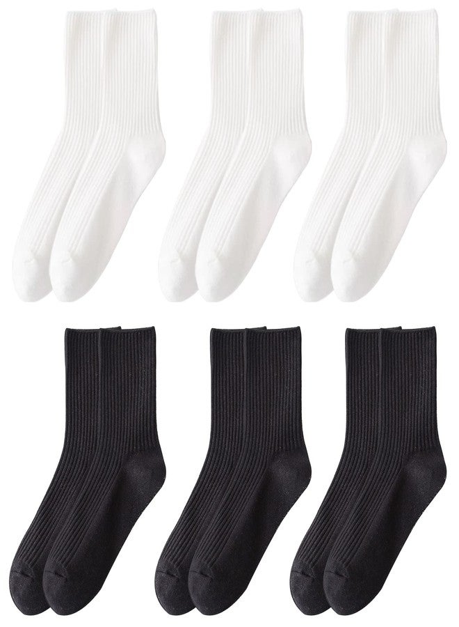 MarJunSep Women’s Crew Socks Cute Loafer Neutral Cotton Slouchy Boot Dress Socks Women Girls Granola Essentials White Black 6 Pairs - Image 1